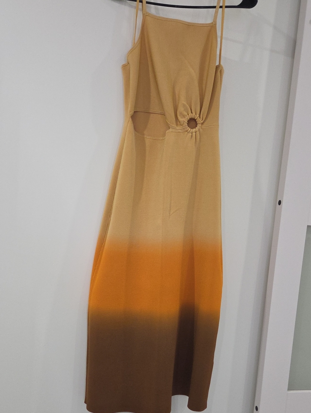Sleeveless Ombre Midi Dress with Waist Ring in Mustard & Orange